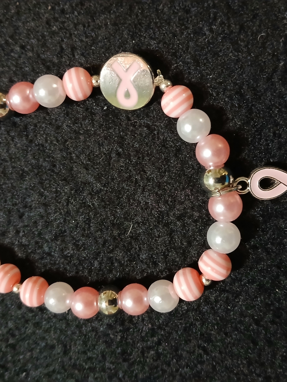 Pink Awareness Ribbon Beaded Bracelet